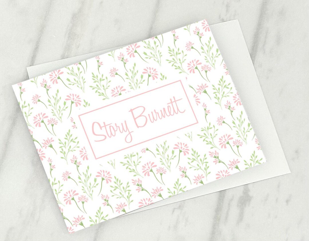 Personalized Floral Folded Notecard Custom Stationery Set, Pink and ...