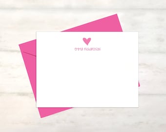 girls personalized heart stationery for kids notecard set, stationary set for girls, kids heart stationery gift, kids stationary set [FB112]