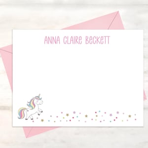 Kids unicorn stationery set for girls note cards, children&#39;s stationery for her, girls unicorn birthday, unicorn thank you notes [FB153]