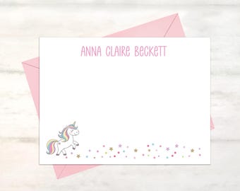 Kids unicorn stationery set for girls note cards, children's stationery for her, girls unicorn birthday, unicorn thank you notes [FB153]