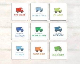 Dump truck gift tag stickers for birthday gift stickers for kids, Gift tag stickers for boys, Boy gift truck stickers, A gift from [ST624]