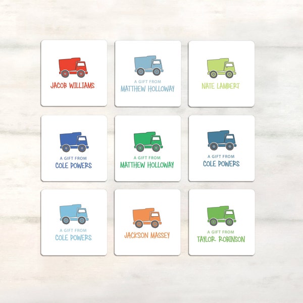 Dump truck gift tag stickers for birthday gift stickers for kids, Gift tag stickers for boys, Boy gift truck stickers, A gift from [ST624]