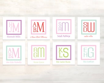 Stacked monogram enclosure cards for girls personalized kids calling cards, personalized girl gift tags, monogrammed calling cards [EC503]