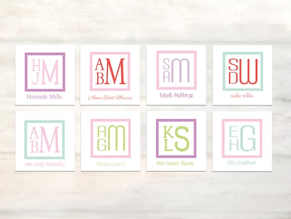 Stacked monogram enclosure cards for girls personalized kids calling cards, personalized girl gift tags, monogrammed calling cards [EC503]