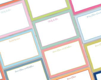 Flat note cards stationery set with envelopes, Customized classic border with names, Preppy stationery, Custom colors, Thank you note cards