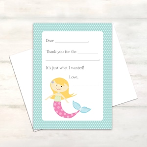 Fill-in-the-blank mermaid thank you cards for girls personalized thank you notes, kid's mermaid thank you notes, kid thank you cards [TH007]