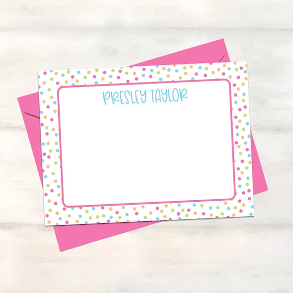 Polka dot children's stationery for kids fun note cards, kids birthday gifts, kids polka dot stationary, custom girls note cards [FB113]