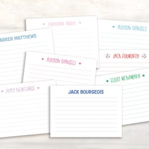 kids' personalized stationery, notes for kids, lined notes for little ones, lined stationery for kids, personalized kids notecards