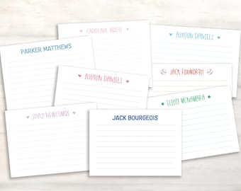kids' personalized stationery, notes for kids, lined notes for little ones, lined stationery for kids, personalized kids notecards