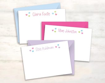 Kids' personalized stationery for girls note card set for kids, girls' personalized stationary, children's heart notecard stocking stuffer