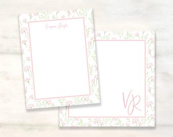 Floral pink and green notepad, Personalized birthday gift, Custom floral notepad, Stationery gift, Preppy monogrammed notepad, Hostess gift