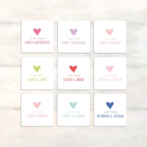 Personalized kids gift tag stickers for birthday gifts, heart gift tags for kids, sibling gift stickers, kids birthday stickers for gifts bild 2