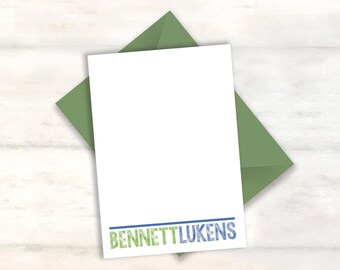 Personalized boy stationery set for teens thank you notes, kids flat cards with envelopes, Custom writing paper, Boys custom note cards
