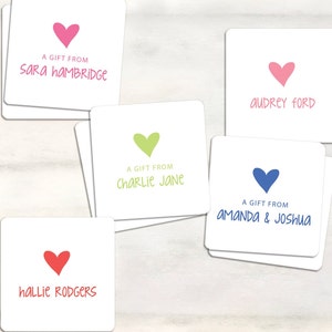 Personalized kids gift tag stickers for birthday gifts, heart gift tags for kids, sibling gift stickers, kids birthday stickers for gifts bild 1