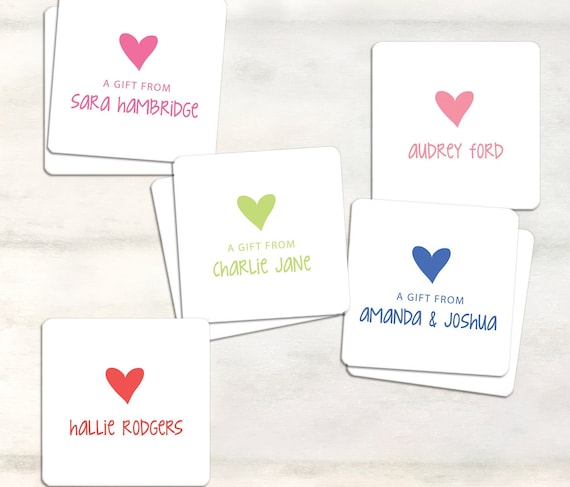 Personalized kids gift tag stickers for birthday gifts, heart gift tags for kids, sibling gift stickers, kids birthday stickers for gifts