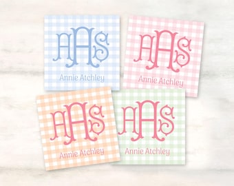 Gingham monogram enclosure cards, Plaid enclosure cards for kids, Gingham gift tags, Personalized family gift birthday tags, Baby gift tags