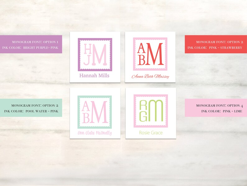 Stacked monogram enclosure cards for girls personalized kids calling cards, personalized girl gift tags, monogrammed calling cards [EC503] image 2