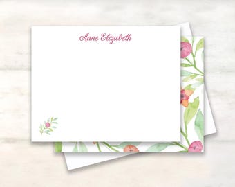 Personalized floral stationery for her, Pink and peach flower note cards, Grandmillennial letter writing for girls, Baby shower thank you