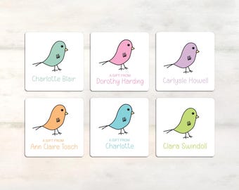 Personalized bird gift tags stickers for kids birdie stickers, Name stickers, Birthday gifts, Bird gift tag stickers, Custom gift stickers