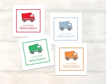 Personalized dump truck gift tags for kids truck boys calling cards, children's dump truck enclosure card, truck birthday gift tags [EC524]
