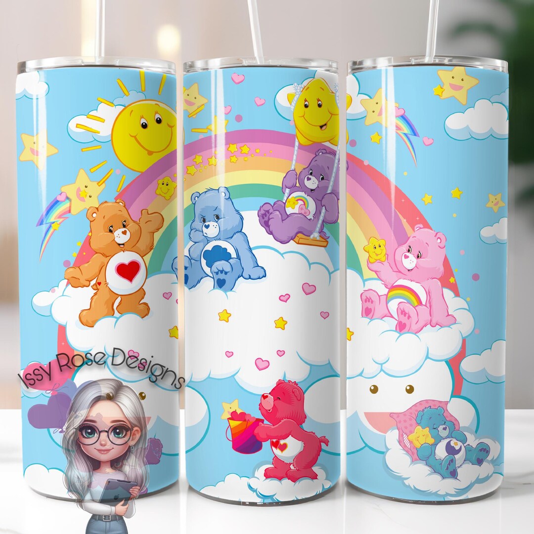 Care Bear Cheer Grumpy Funshine Tenderheart 20oz Skinny Tumbler Wrap ...