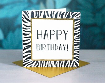 Zebra Print Gold Foiled Birthday Card