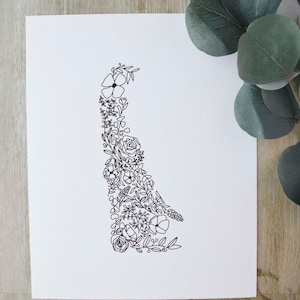 Floral | Delaware | State | 8x10 | Print