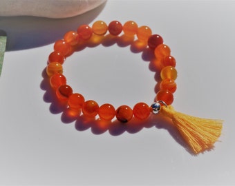 Armband Achat Orange 8 mm mit Quaste und Perle Silber 925/1000.