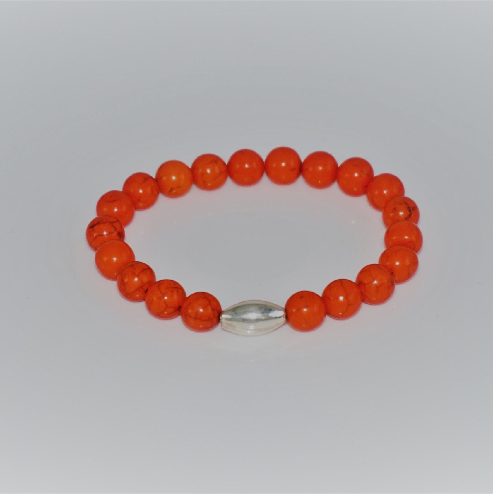 Bright Orange Natural Stone Bracelet With 8 Mm With Silver Etsy Australia