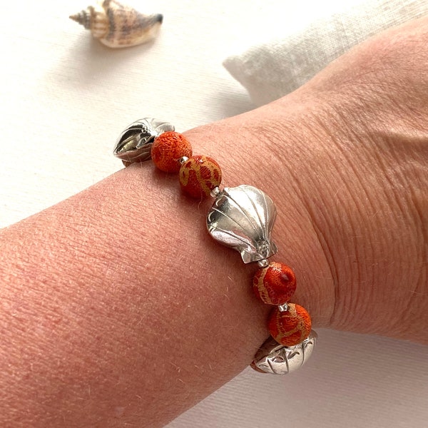 Bracelet en Corail Gorgone et connecteurs en Argent