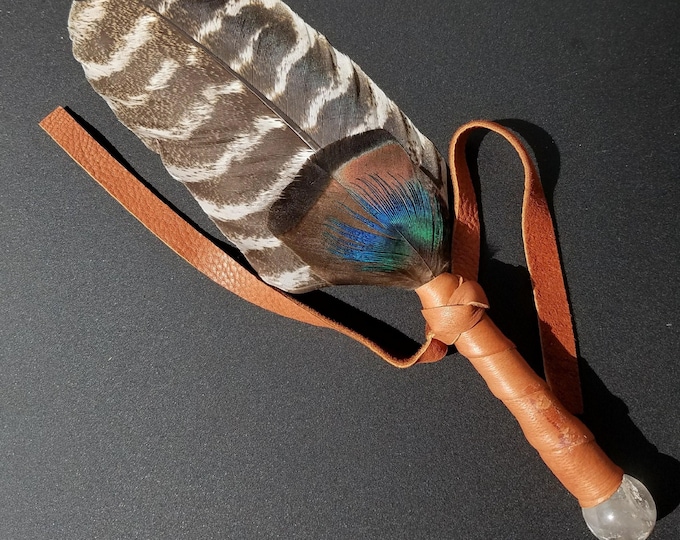 Smudge Feather Wands Turkey Peacock Feathers Genuine Leather Etsy