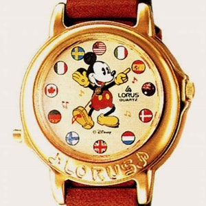 New Mickey Disney Flag Musical Watch Plays Small World, Never Worn Easy Read, RTR006 Only 135.00