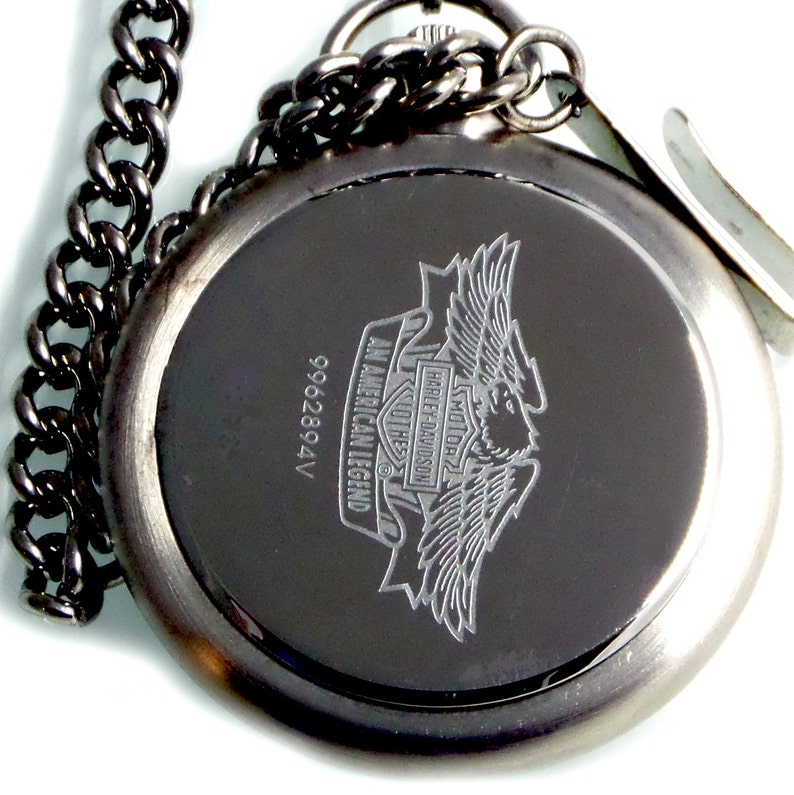 Harley Davidson Pocket Watch, Vintage Unused, Brown HD Logo Leather