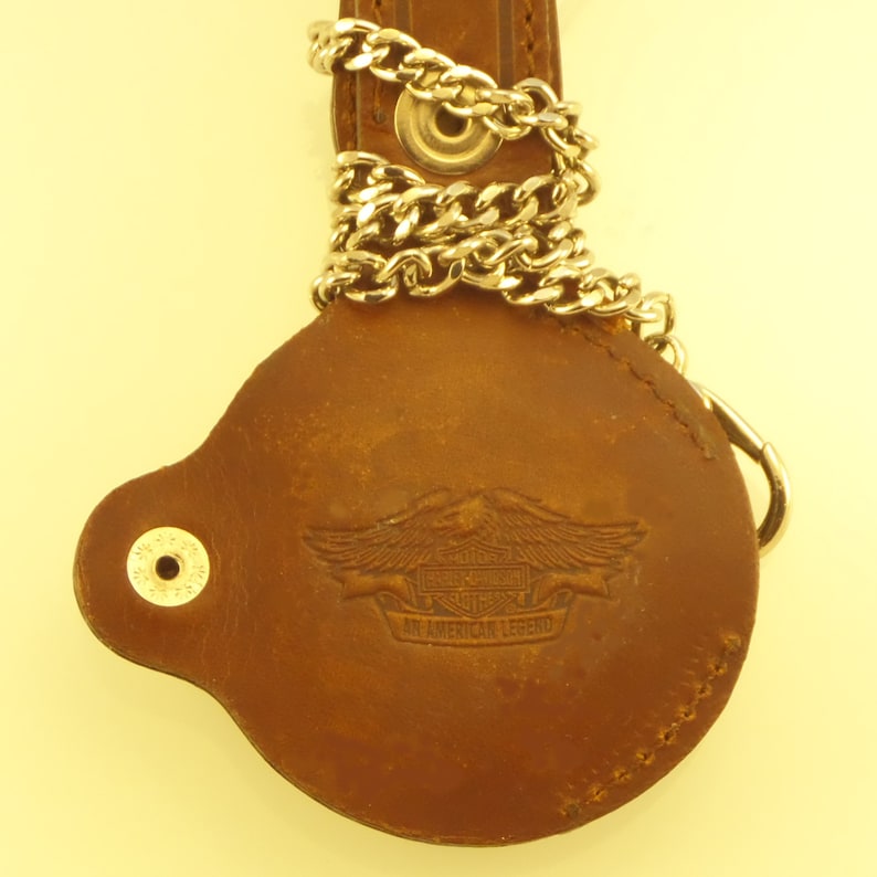 Harley Davidson Pocket Watch, Vintage Unused, Brown HD Logo Leather