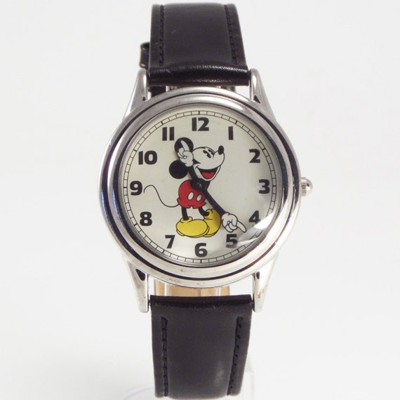 Vintage Fossil Mickey Mouse Watch, Black Leather Band, Model  display picture 2