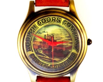 Adolph Coors Golden, CO Watch, Unworn Collectable Rare Limited Edition Unnumbered Of 500 Made World Wide, Great Antiqued Brass Tone Case