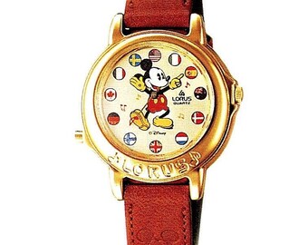 Lorus Mickey Mouse Watch w/ Brown Leather Strap *Plays A Small World* Vintage Vintage Lorus Mickey Mouse Watch w/ Brown Leather Band (AS  main image 3