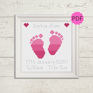 Motif point de croix pieds de bébé - Nouveau bébé point de croix - Cadeau bébé personnalisé - Unique bébé point de croix - Téléchargement immédiat - Patron PDF