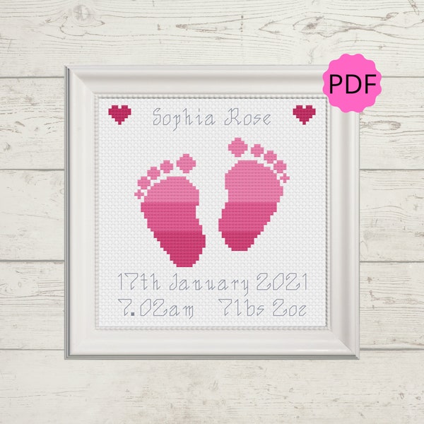 Baby Feet Cross Stitch Pattern - New Baby Cross Stitch - Personalised Baby Gift - Unique Baby Cross Stitch - Instant Download - PDF Pattern