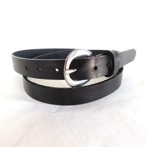 37" handmade black leather belt 100% cowhide full grain plain stainless steel buckle 3/4" wide women's dress waist A21