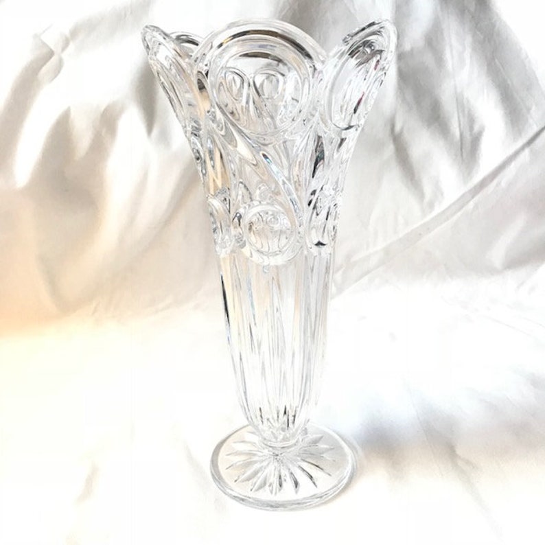 Vintage Crystal Glass Vase Fluted Tall Thin Shape Circle Etsy