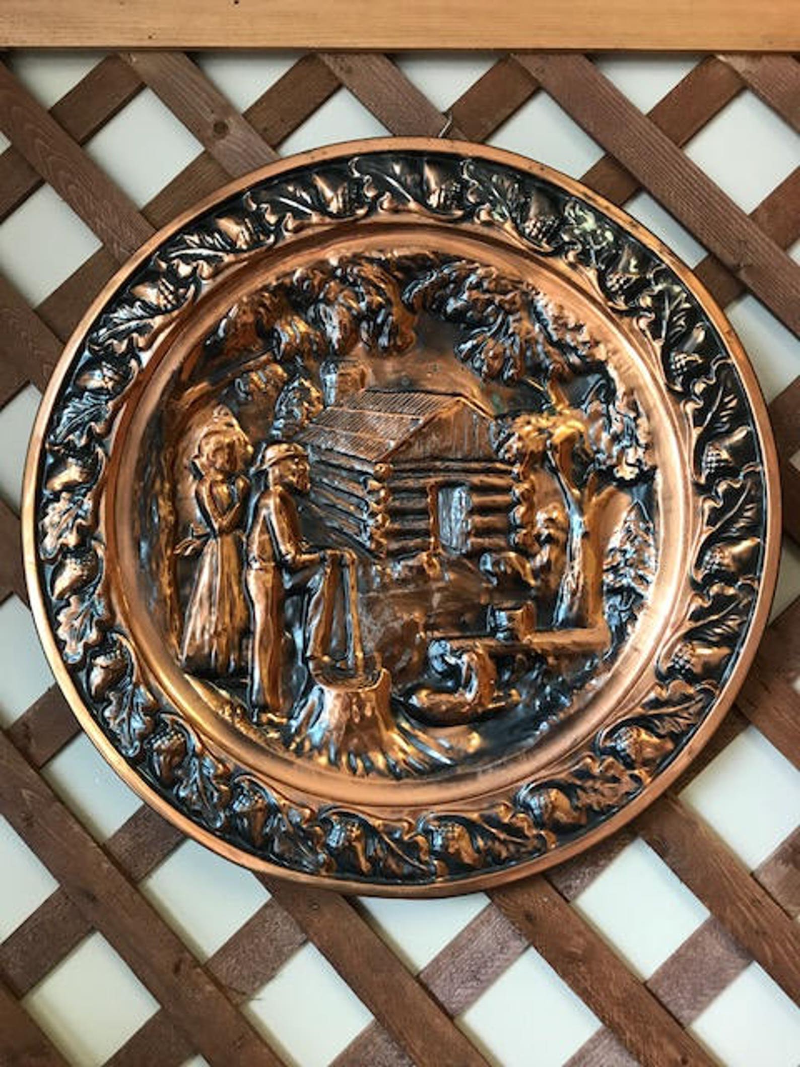 Vintage LARGE 19 copper wall plate plaque mid century Etsy