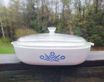 Vintage Corning 10 ""quadratisch P-10-B Blue Cornflower Auflaufform mit Glasdeckel - A
