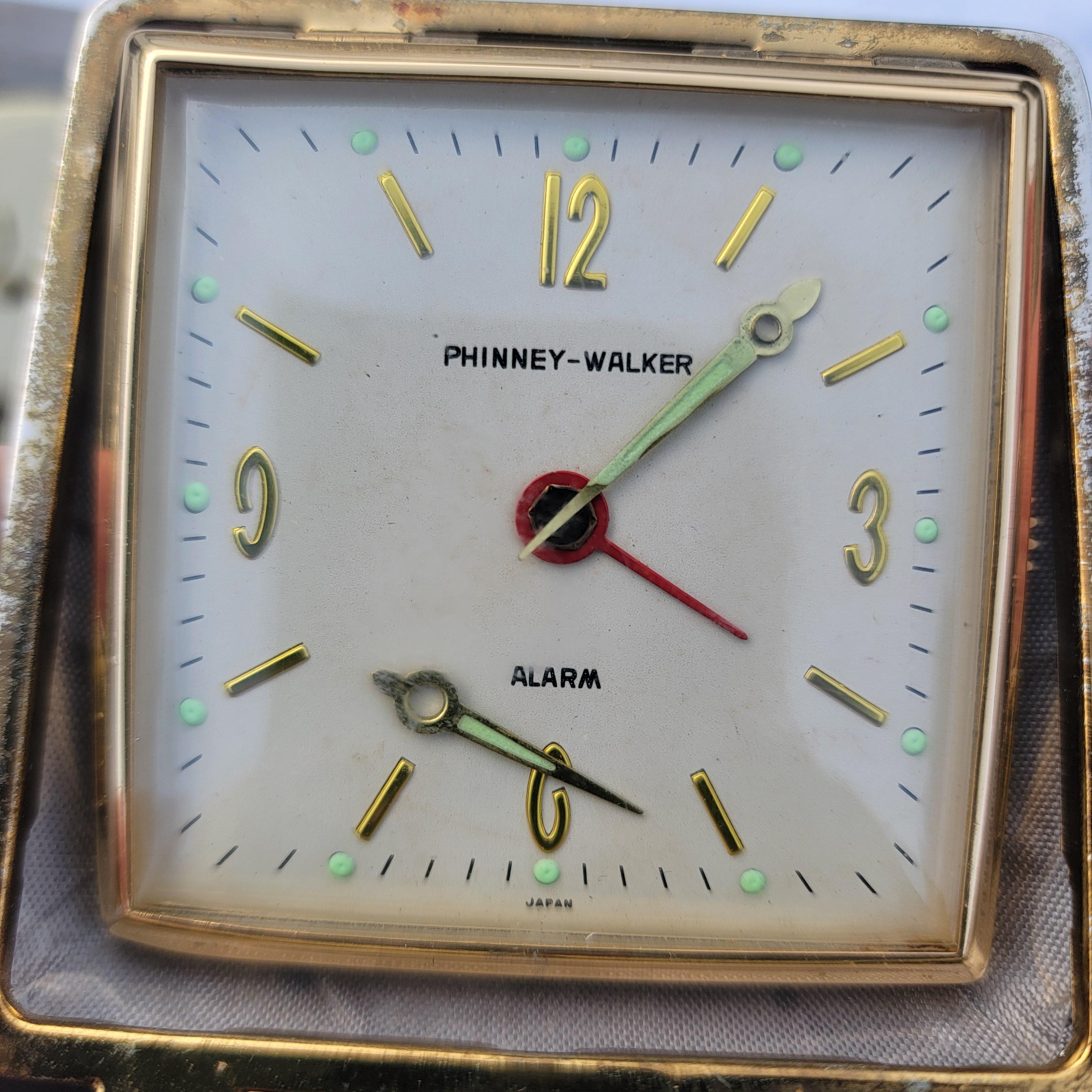 Vintage Phinney-walker Travel Alarm Clock With Black Plastic Case