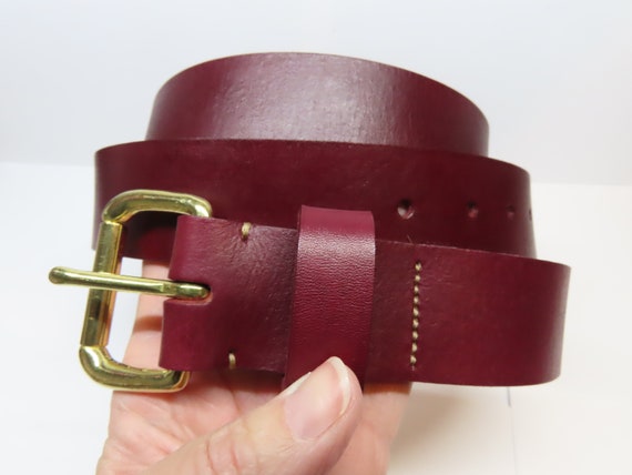 Burgundy Cowhide Leather Wide Belt Size 30-32 Classic Burgundy Belt Genuine Full Grain Leather Casual Jean  main image 3