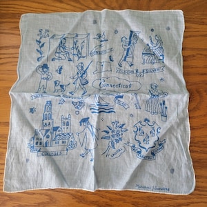 Vintage Margarel Sanders Connecticut light blue handkerchief