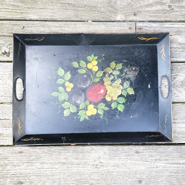 Vintage Large Metal Serving Tray With Handles Tole Hand Etsy