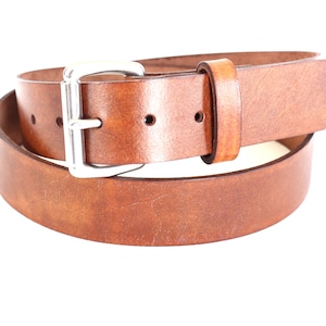 42" Leather belt 100% cowhide full grain handmade walnut brown plain solid stainless steel buckle A32 1.5" wide men's