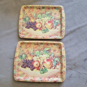 Set of 2 small Daher Decorated Ware vintage metal trays - fruit - made in England