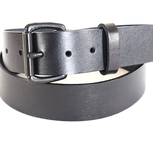38" Leather belt 100% cowhide full grain handmade plain black on black buckle and rivets A37 1.5" wide men's